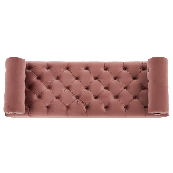 English Elm Modern Tufted Velvet Bench with Gourd Legs and Pillows for Bedroom Entryway Pink N761P335807H
