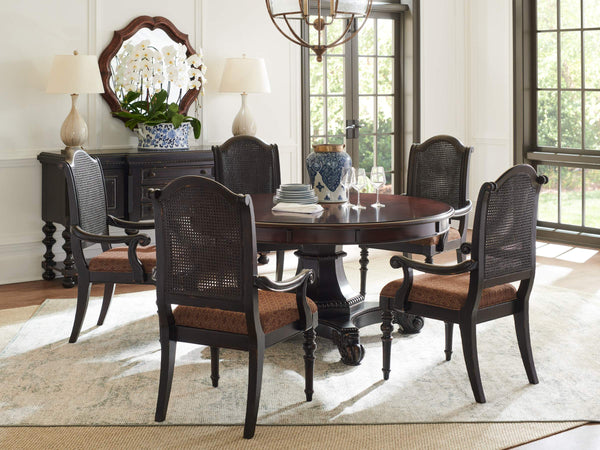 Lexington Isla Verde Dining Arm Chair British Colonial Cane Back Tapestry Seat Tamarind 619-881-01