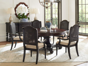 Isla Verde Cane Back Arm Chair with Tamarind Frame and Tapestry Seat Accent