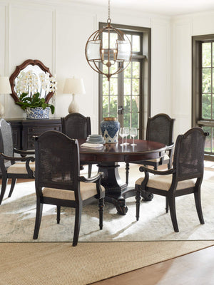 Isla Verde Cane Back Arm Chair with Tamarind Frame and Tapestry Seat Accent