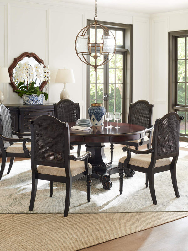 Isla Verde Cane Back Arm Chair with Tamarind Frame and Tapestry Seat Accent