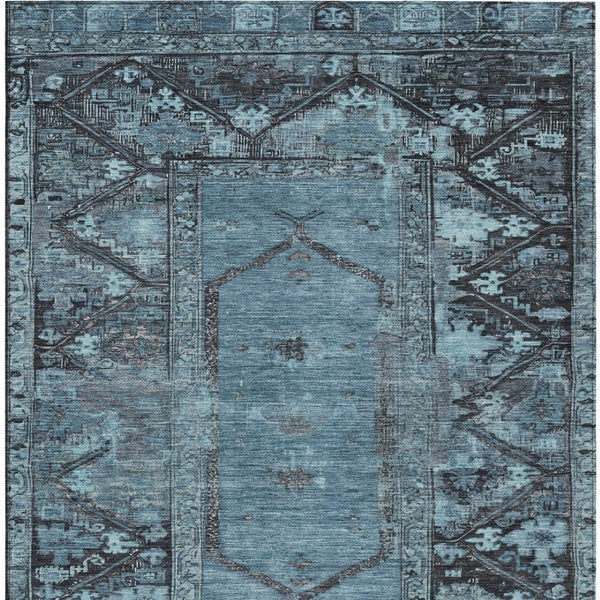 HomeRoots 8' Blue and Gray Washable Oriental Area Rug – Elegant Indoor/Outdoor Design for Modern Spaces 619000