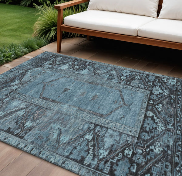HomeRoots 8' Blue and Gray Washable Oriental Area Rug – Elegant Indoor/Outdoor Design for Modern Spaces 619000