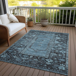 HomeRoots 8' Blue and Gray Washable Oriental Area Rug – Elegant Indoor/Outdoor Design for Modern Spaces 619000