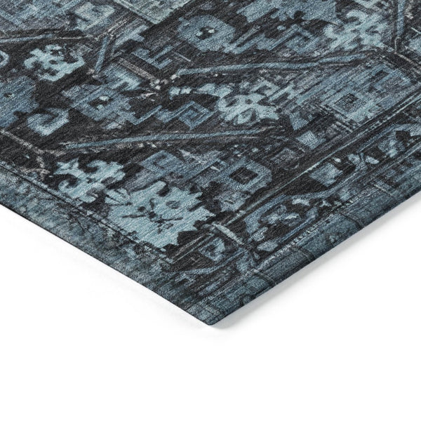 HomeRoots 8' Blue and Gray Washable Oriental Area Rug – Elegant Indoor/Outdoor Design for Modern Spaces 619000