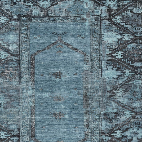 HomeRoots 8' Blue and Gray Washable Oriental Area Rug – Elegant Indoor/Outdoor Design for Modern Spaces 619000
