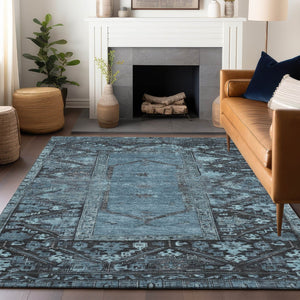 HomeRoots 8' Blue and Gray Washable Oriental Area Rug – Elegant Indoor/Outdoor Design for Modern Spaces 619000