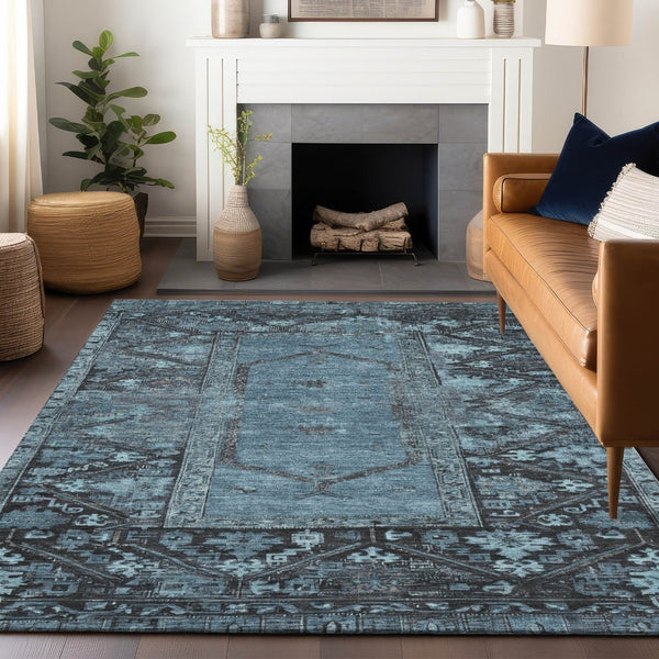 HomeRoots 8' Blue and Gray Washable Oriental Area Rug – Elegant Indoor/Outdoor Design for Modern Spaces 619000