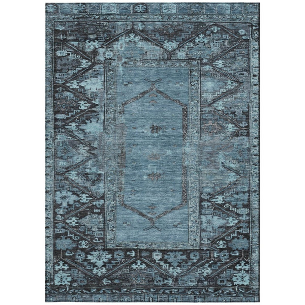 HomeRoots 9' X 12' Blue and Gray Oriental Area Rug - Durable, Washable, Stylish for Indoor & Outdoor Spaces 619001