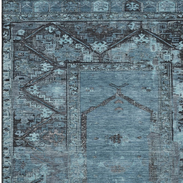 HomeRoots 9' X 12' Blue and Gray Oriental Area Rug - Durable, Washable, Stylish for Indoor & Outdoor Spaces 619001