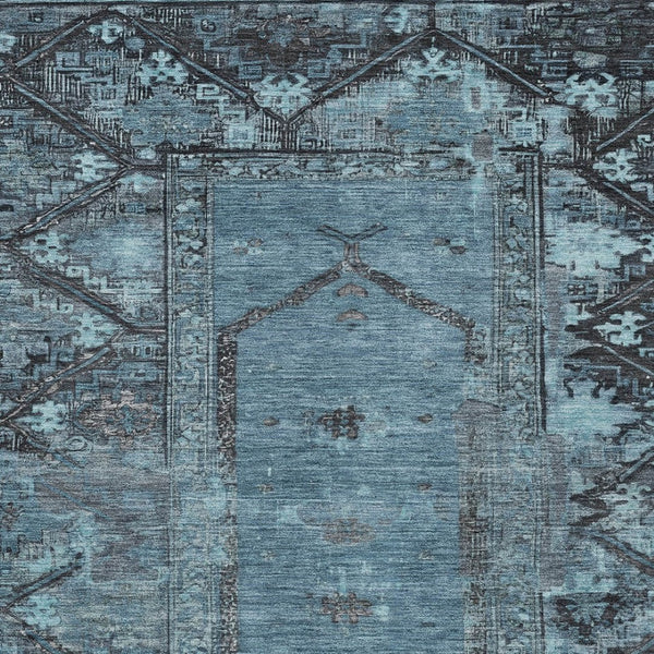 HomeRoots 10' Blue and Gray Oriental Indoor-Outdoor Area Rug - Washable, Durable, Stylish for High-Traffic Use 619002
