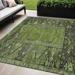 HomeRoots 5' X 8' Stylish Olive Green and Gray Washable Rug for Indoor/Outdoor Use - Durable & Easy Care! 619010