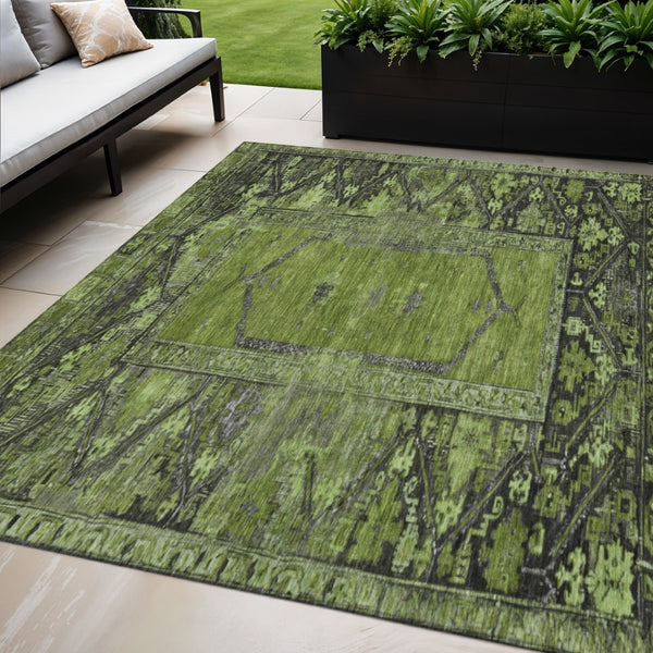 HomeRoots 5' X 8' Stylish Olive Green and Gray Washable Rug for Indoor/Outdoor Use - Durable & Easy Care! 619010
