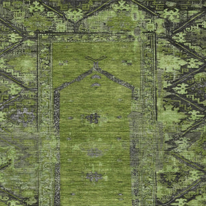 HomeRoots 8' X 10' Olive Green & Gray Oriental Area Rug - Washable, Durable for Indoor/Outdoor Use, Stylish Decor 619012