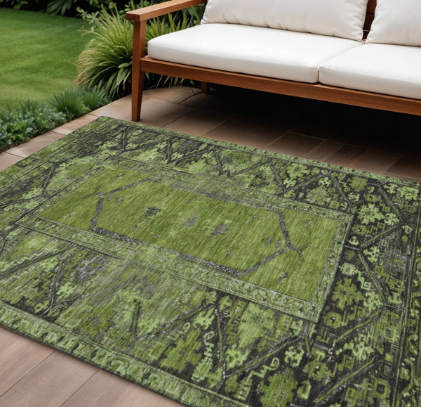 HomeRoots 9' Olive Green & Gray Oriental Area Rug - Washable, Durable for Indoor & Outdoor Use, Easy Care 619013