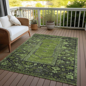 HomeRoots 9' Olive Green & Gray Oriental Area Rug - Washable, Durable for Indoor & Outdoor Use, Easy Care 619013