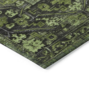 HomeRoots 9' Olive Green & Gray Oriental Area Rug - Washable, Durable for Indoor & Outdoor Use, Easy Care 619013