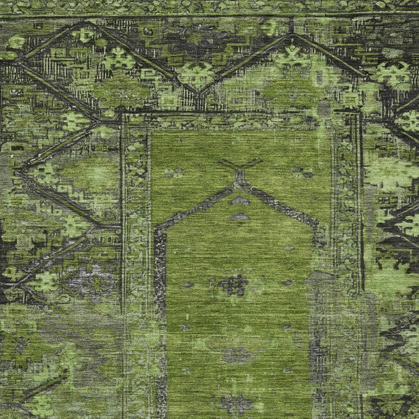 HomeRoots 9' Olive Green & Gray Oriental Area Rug - Washable, Durable for Indoor & Outdoor Use, Easy Care 619013