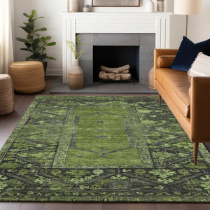 HomeRoots 9' Olive Green & Gray Oriental Area Rug - Washable, Durable for Indoor & Outdoor Use, Easy Care 619013