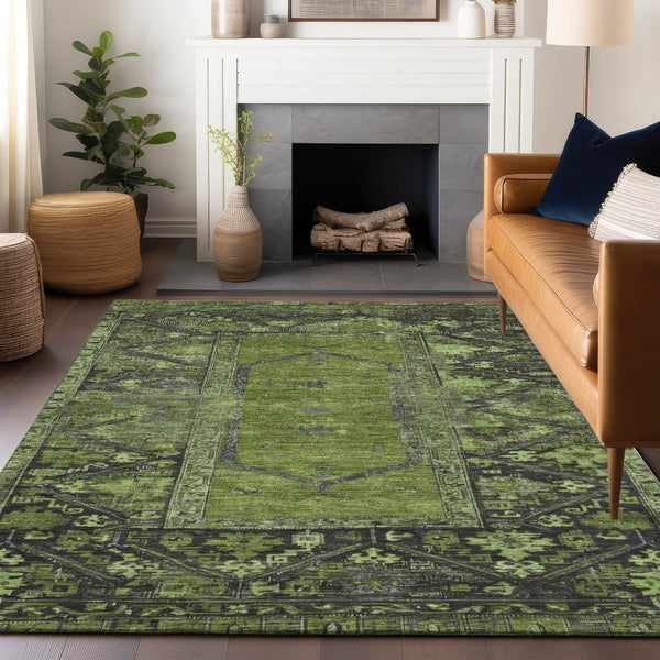 HomeRoots 9' Olive Green & Gray Oriental Area Rug - Washable, Durable for Indoor & Outdoor Use, Easy Care 619013