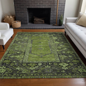 HomeRoots 9' Olive Green & Gray Oriental Area Rug - Washable, Durable for Indoor & Outdoor Use, Easy Care 619013