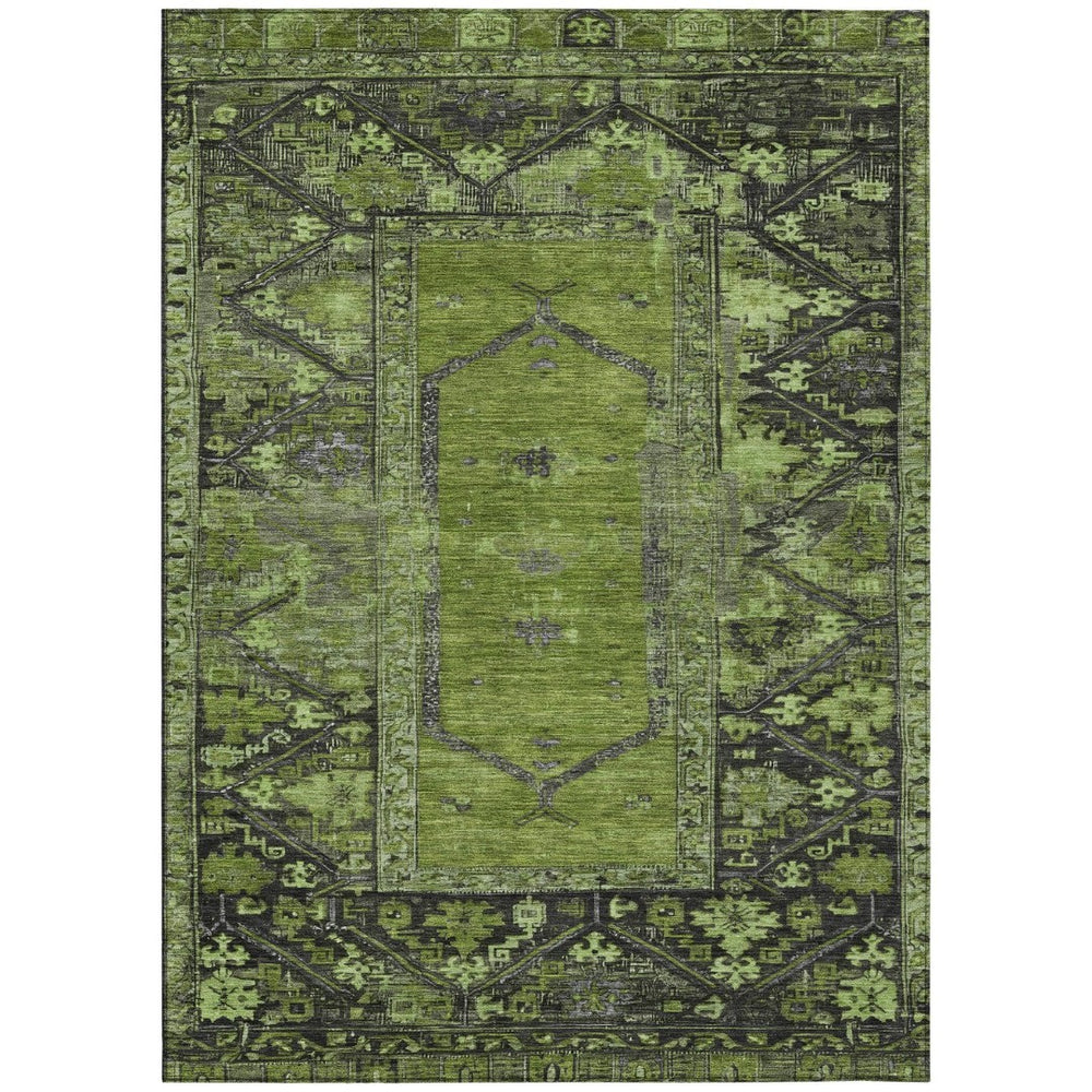 HomeRoots 10' Olive Green and Gray Oriental Washable Area Rug - Durable Indoor/Outdoor Charm for Any Space 619014
