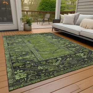 HomeRoots 10' Olive Green and Gray Oriental Washable Area Rug - Durable Indoor/Outdoor Charm for Any Space 619014