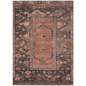 HomeRoots 5' Terra Cotta & Gray Oriental Washable Area Rug - Durable Design for Indoor & Outdoor Spaces! 619022