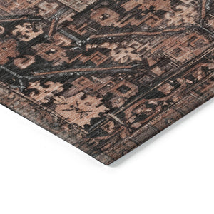 HomeRoots 8' Terra Cotta & Gray Round Oriental Rug - Stylish, Washable, Durable for Indoor & Outdoor Spaces 619023