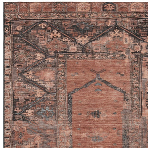 HomeRoots 8' X 10' Terra Cotta & Gray Washable Rug - Durable, Stylish Indoor/Outdoor Area Rug for High Traffic Zones 619024