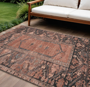 HomeRoots 9' X 12' Terra Cotta and Gray Oriental Washable Area Rug – Durable, Stylish, Perfect for Indoors & Outdoors 619025