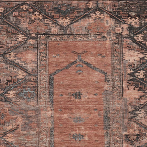 HomeRoots 9' X 12' Terra Cotta and Gray Oriental Washable Area Rug – Durable, Stylish, Perfect for Indoors & Outdoors 619025