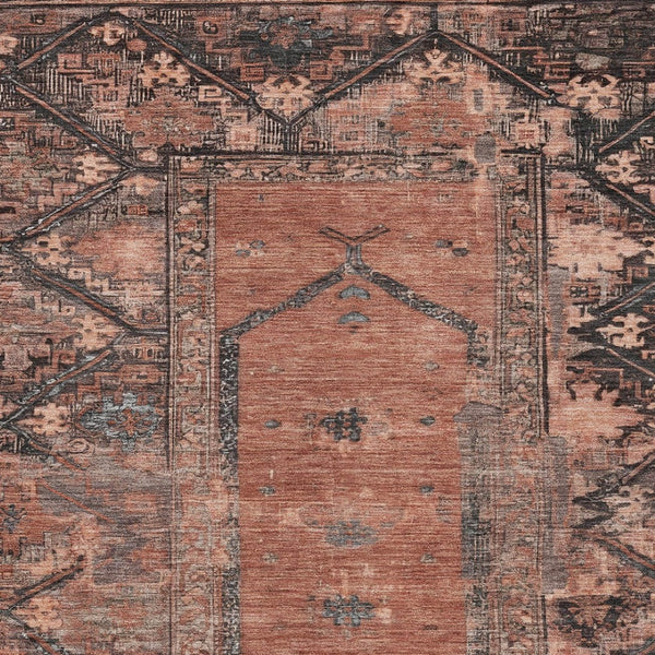 HomeRoots 9' X 12' Terra Cotta and Gray Oriental Washable Area Rug – Durable, Stylish, Perfect for Indoors & Outdoors 619025