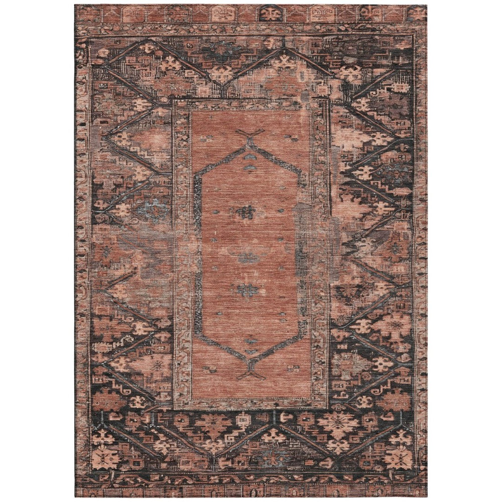 HomeRoots 10' Terra Cotta and Gray Oriental Washable Area Rug - Durable, Stylish Design for Indoor & Outdoor Use 619026