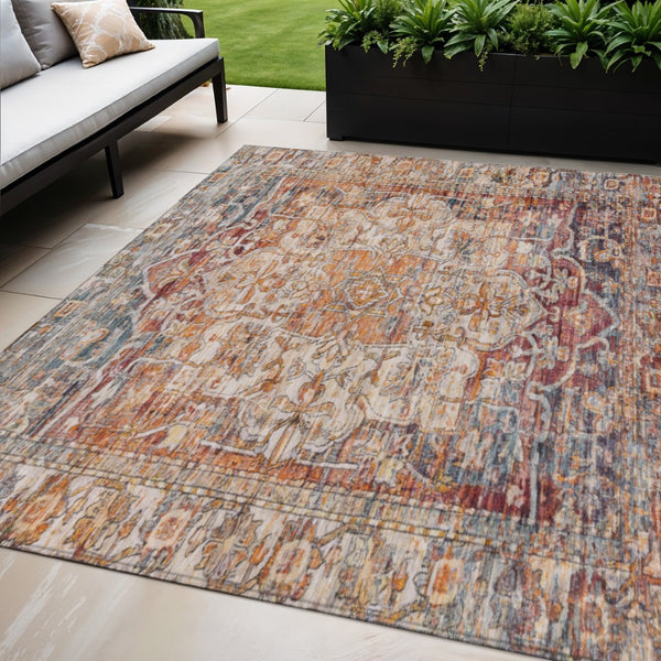 HomeRoots 5' Copper and Ivory Floral Medallion Area Rug – Stylish, Washable, Durable for Indoor & Outdoor Use 619028