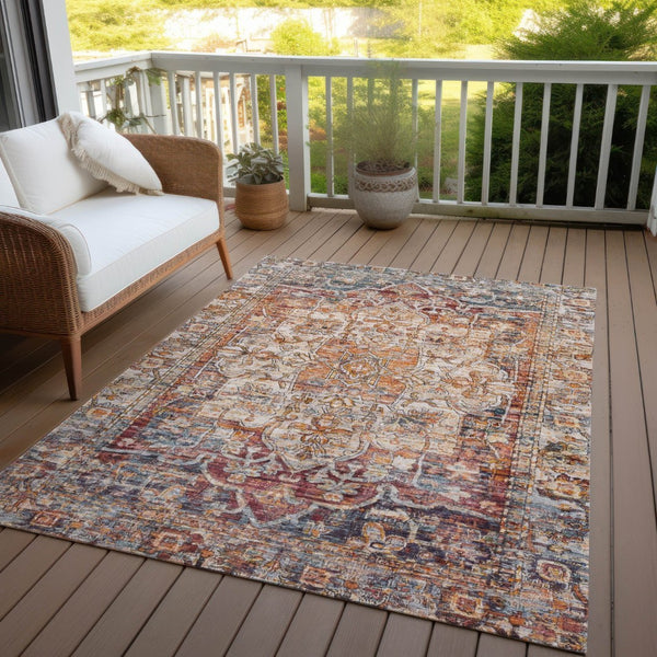 HomeRoots 5' Copper and Ivory Floral Medallion Area Rug – Stylish, Washable, Durable for Indoor & Outdoor Use 619028