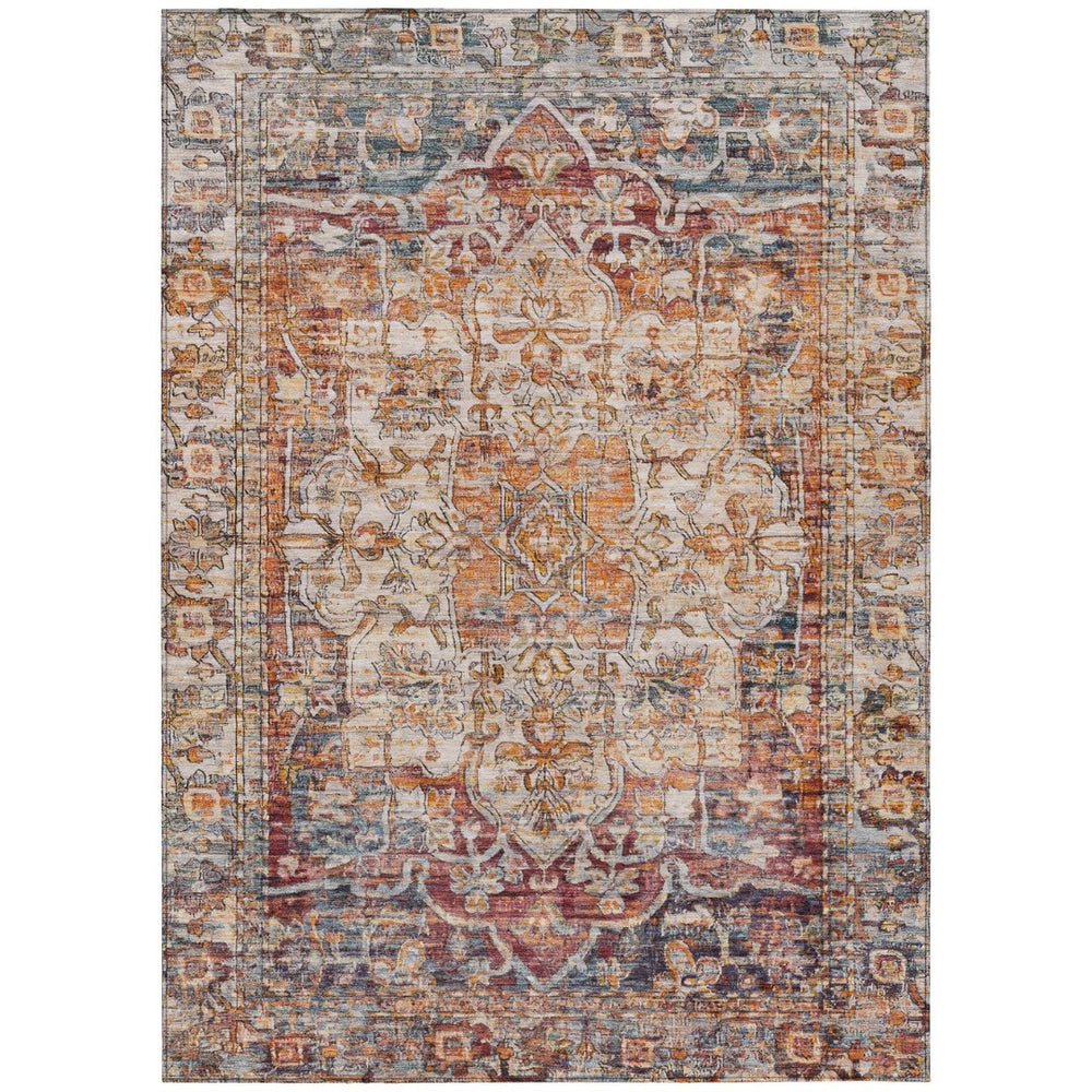 HomeRoots 5' Copper and Ivory Floral Medallion Area Rug – Stylish, Washable, Durable for Indoor & Outdoor Use 619028