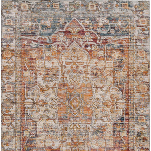 HomeRoots 8' X 10' Copper Floral Medallion Area Rug - Washable, Durable, Indoor/Outdoor, Stain-Resistant Design 619030
