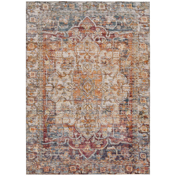 HomeRoots 8' X 10' Copper Floral Medallion Area Rug - Washable, Durable, Indoor/Outdoor, Stain-Resistant Design 619030