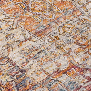HomeRoots 8' X 10' Copper Floral Medallion Area Rug - Washable, Durable, Indoor/Outdoor, Stain-Resistant Design 619030