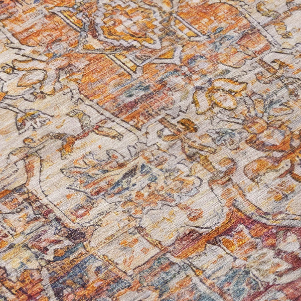 HomeRoots 8' X 10' Copper Floral Medallion Area Rug - Washable, Durable, Indoor/Outdoor, Stain-Resistant Design 619030