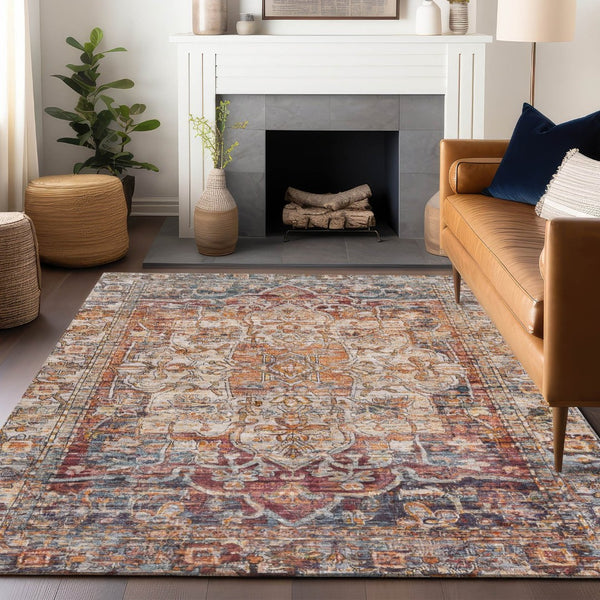 HomeRoots 10' Copper & Ivory Floral Medallion Area Rug - Washable, Stain-Resistant for Indoor/Outdoor Use! 619032