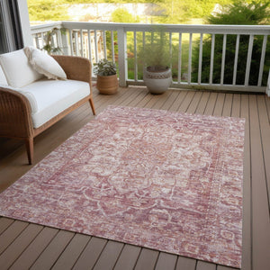 HomeRoots 5' X 8' Elegant Rust and Ivory Floral Medallion Area Rug – Washable, Durable for Indoor & Outdoor Use 619034