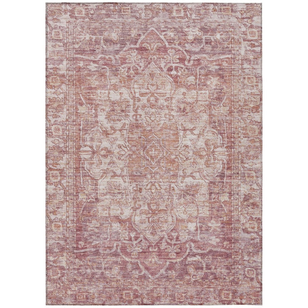 HomeRoots 5' X 8' Elegant Rust and Ivory Floral Medallion Area Rug – Washable, Durable for Indoor & Outdoor Use 619034