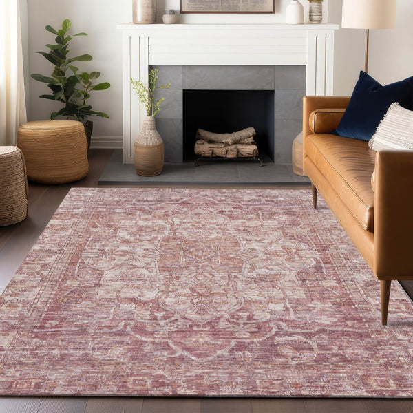 HomeRoots 5' X 8' Elegant Rust and Ivory Floral Medallion Area Rug – Washable, Durable for Indoor & Outdoor Use 619034