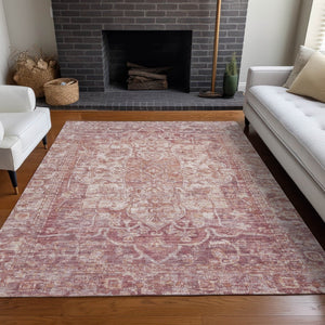 HomeRoots 5' X 8' Elegant Rust and Ivory Floral Medallion Area Rug – Washable, Durable for Indoor & Outdoor Use 619034