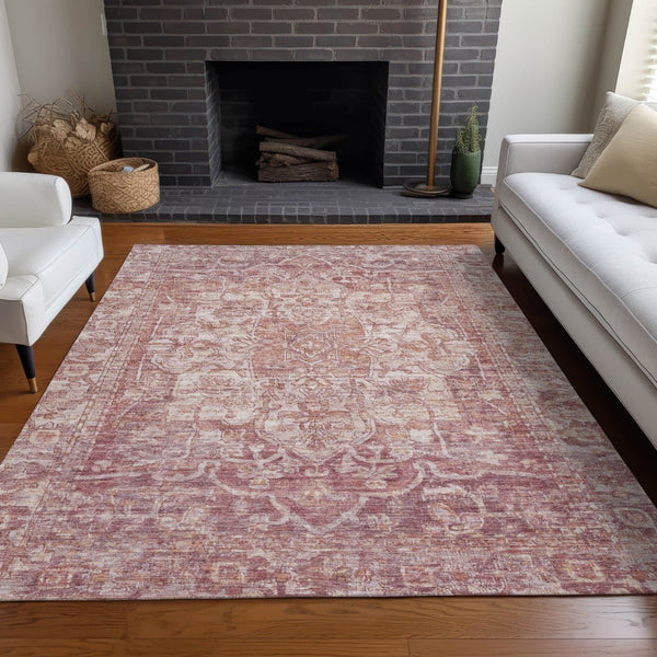 HomeRoots 5' X 8' Elegant Rust and Ivory Floral Medallion Area Rug – Washable, Durable for Indoor & Outdoor Use 619034