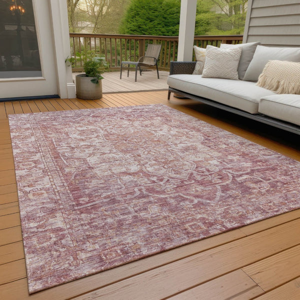 HomeRoots 5' X 8' Elegant Rust and Ivory Floral Medallion Area Rug – Washable, Durable for Indoor & Outdoor Use 619034