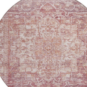 HomeRoots 8' Rust and Ivory Round Floral Medallion Rug - Durable, Washable for Indoor/Outdoor Use, Easy Care 619035