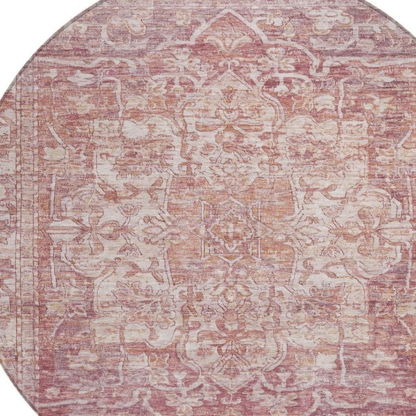 HomeRoots 8' Rust and Ivory Round Floral Medallion Rug - Durable, Washable for Indoor/Outdoor Use, Easy Care 619035